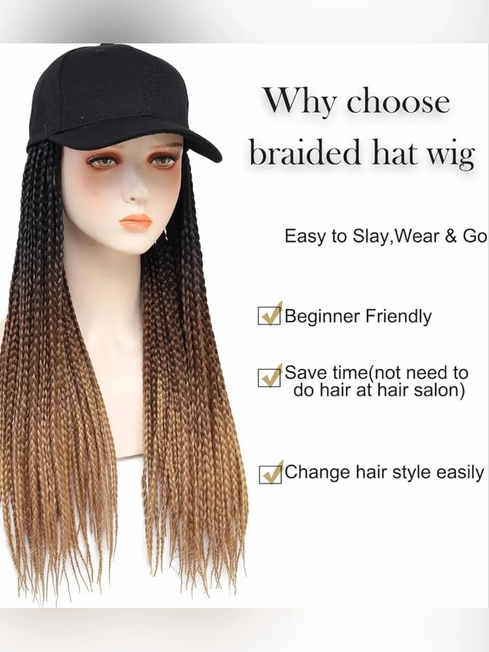 Synthetic knotless box braid wig hat adjustable cap with 18in long